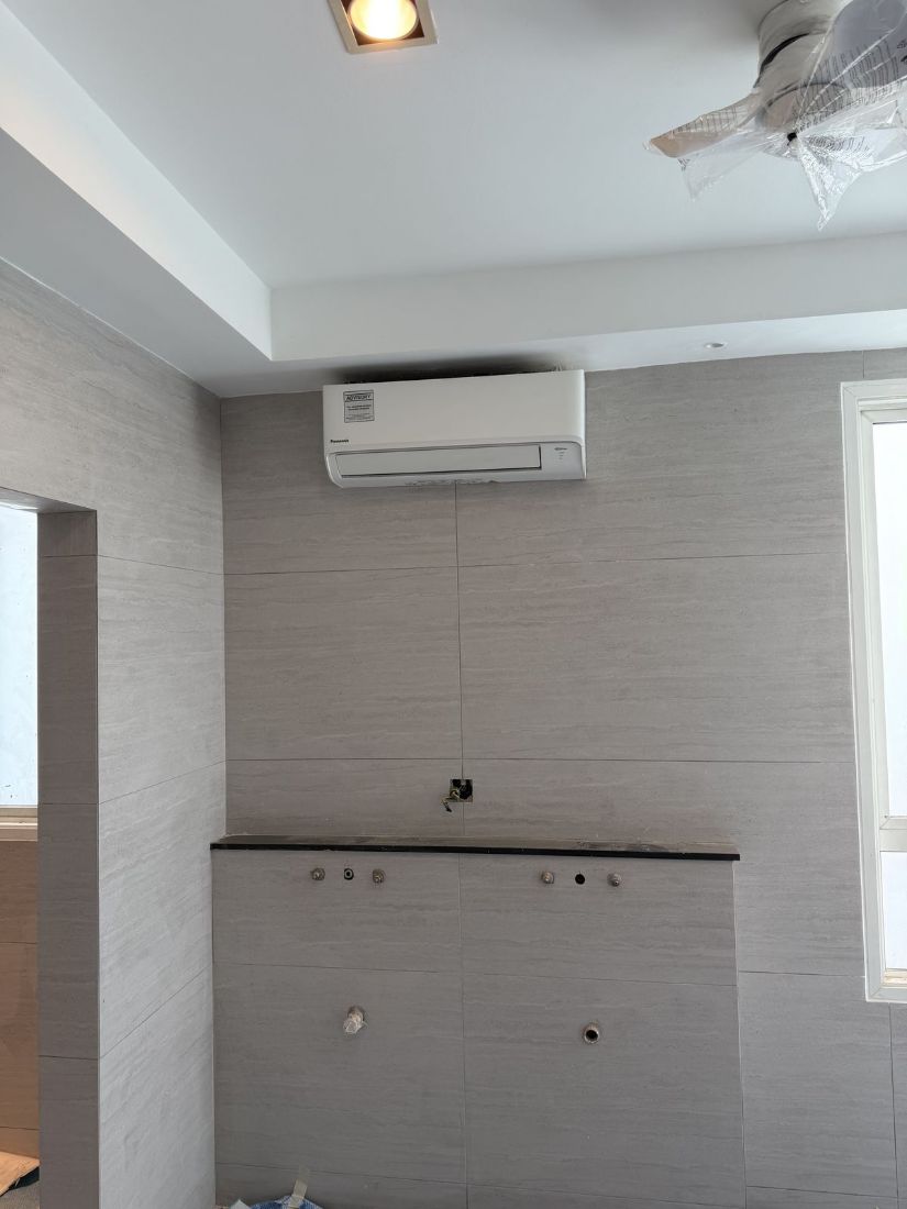 Finished Panasonic wall unit in the tiled master bathroom